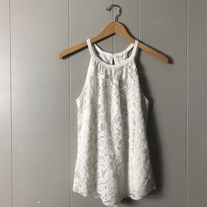 FREE KISSES WHITE HALTER LACE TANK TOP Y2K LINED KEYHOLE BACK WOMENS SIZE SMALL